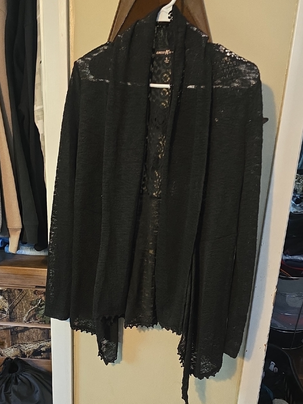 Black Lace Trim Open-Front Women's Sweater Cardigan Brand New Small